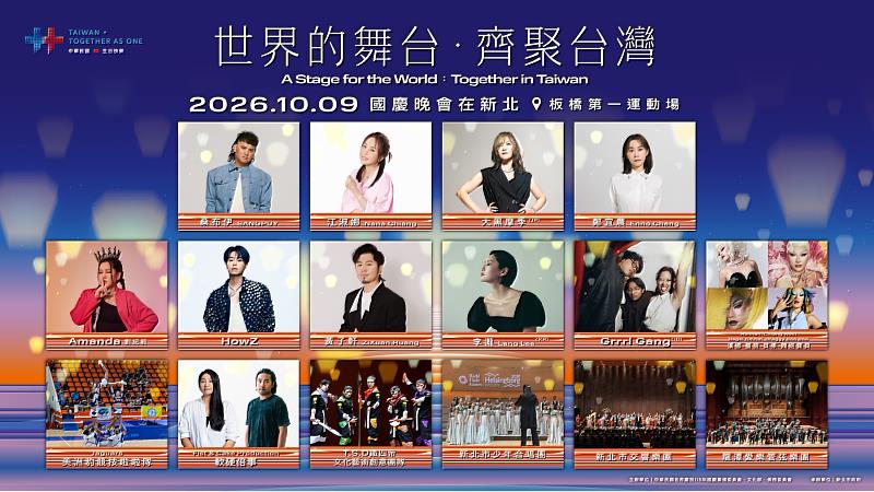 115年國慶晚會10月9日於板橋第一運動場登場,從暖場起共規劃8段演出。