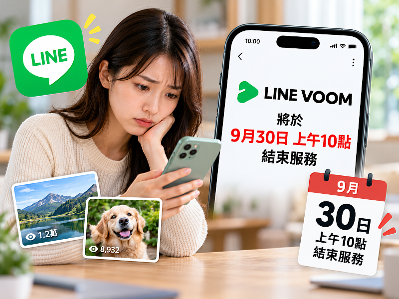 LINE VOOM將於9月30日上午10點在台灣結束服務,過去發布的貼文、照片及影片也將無法再瀏覽或復原。曾經使用VOOM記錄生活的民眾,記得在期限前申請備份,別讓珍貴回憶跟著消失。一般LINE聊天與通話功能不受影響。
