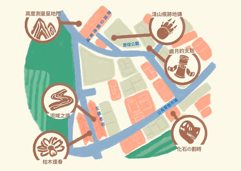 「土生.共作」6件共創作品之街區展出位置地圖。