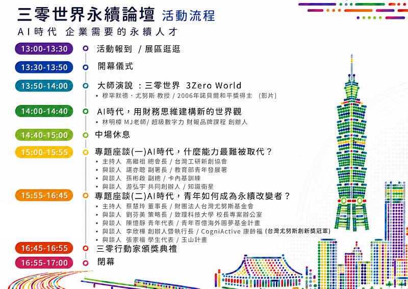台灣尤努斯基金會「三零世界:永續論壇」活動流程。