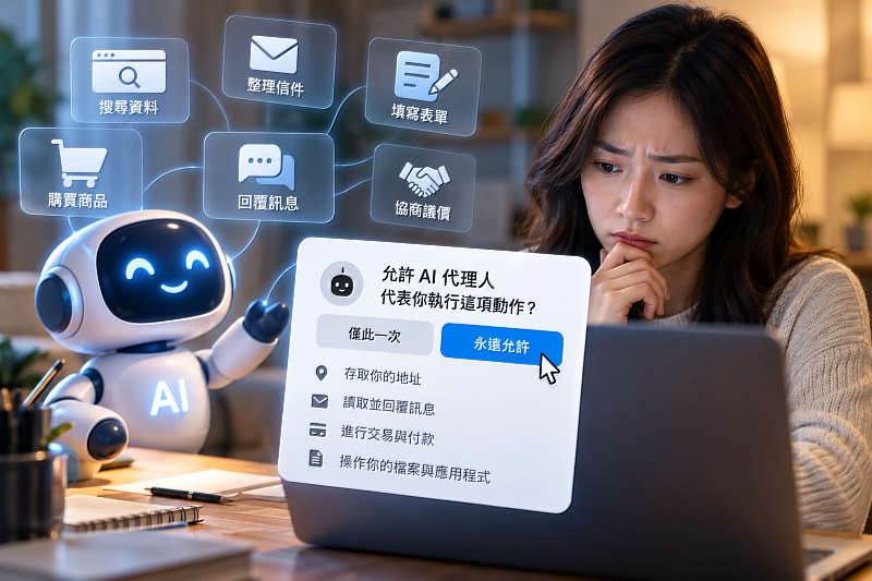搜尋資料、整理信件、填寫表單、回覆訊息，甚至購物與議價，AI代理人能做的事越來越多。但當「允許」的不只是讀取資料，而是讓AI直接替你採取行動，按下「永遠允許」前，更該確認：哪些事可以讓AI自己做？哪些關鍵動作，應該保留最後一道人工確認？