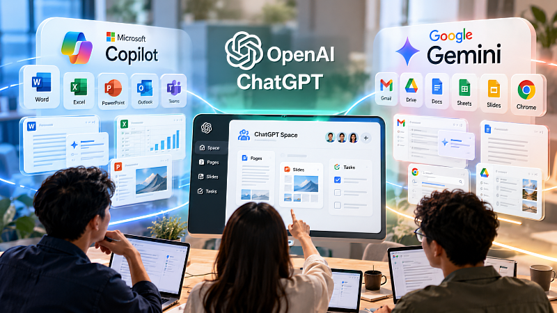 Microsoft、Google與OpenAI正把AI更深入帶進日常工作流程。Microsoft從Office出發、Google串起Chrome與Workspace，OpenAI則開始把文件、簡報、團隊協作與AI代理人往ChatGPT集中。三家路徑不同，爭取的卻是同一件事：讓自家AI更靠近使用者每天工作的地方。