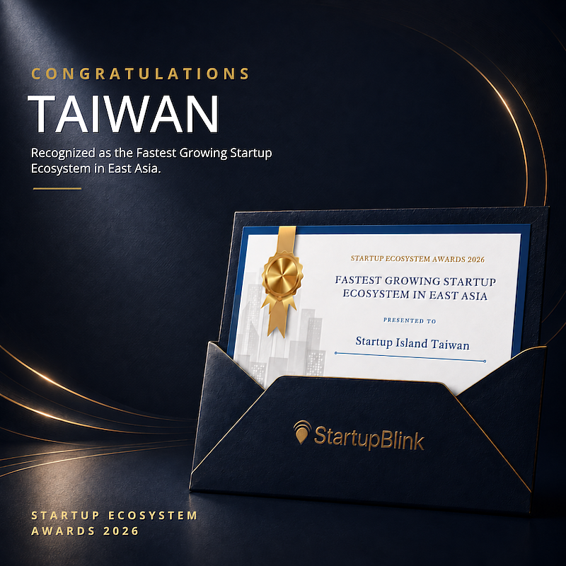 StartupBlink於「2026新創生態系大獎」評選台灣為東亞成長最快新創生態系,由Startup Island TAIWAN代表領獎。(圖/StartupBlink提供)