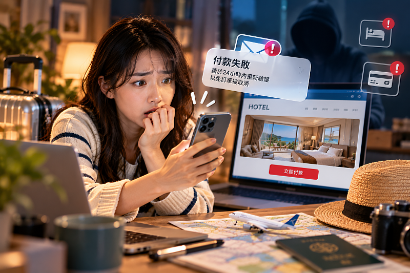 付款失敗？訂單異常？重新驗證？人在忙著排行程、搶車票時，看到「訂單即將取消」幾個字，一緊張就可能掉進詐騙陷阱。從旅客被騙到公司帳號被偷，其實可能都是同一招，先讓你緊張，再讓你點下去。