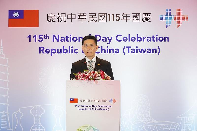 駐清奈辦事處許書智處長於2026年10月6日晚間在里拉皇宮飯店(Leela Palace)主持115年中華民國國慶酒會致詞