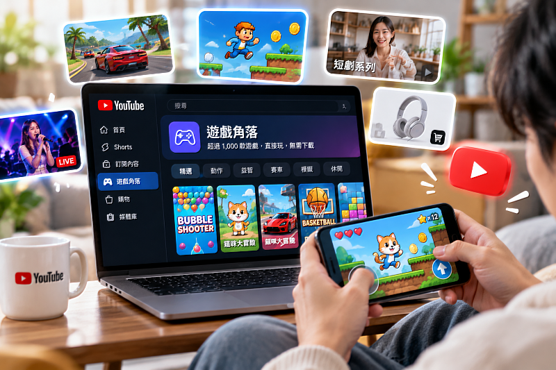 YouTube不只拿來看影片了,台灣使用者現在也能直接進入「遊戲角落」玩遊戲,不用另外下載App。從影片、Shorts到遊戲、直播與購物,YouTube正一步步從影音平台,變成包辦更多娛樂需求的生活入口。