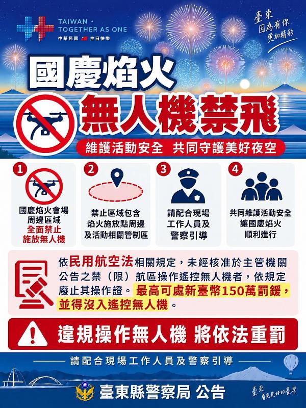 國慶焰火在臺東 想拍美照也別讓無人機亂飛