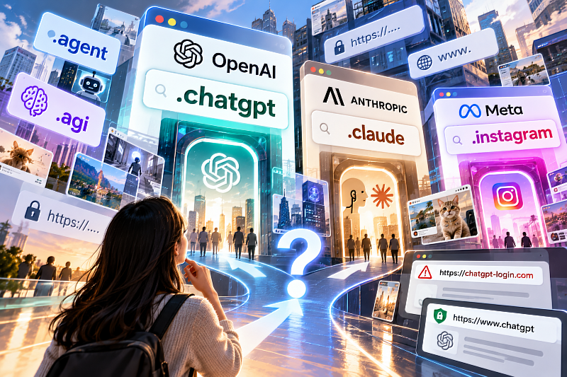 `.chatgpt`、`.claude`、`.agent`等新網域正在申請中,未來網址可能會出現更多和AI、品牌直接相關的尾巴。不過,網址看起來更像官方,不代表真假就能只靠最後幾個字判斷,完整網址、連結來源與品牌正式公布的入口仍然很重要。