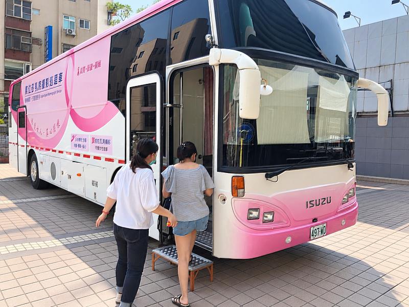 民眾上乳房攝影車檢查。