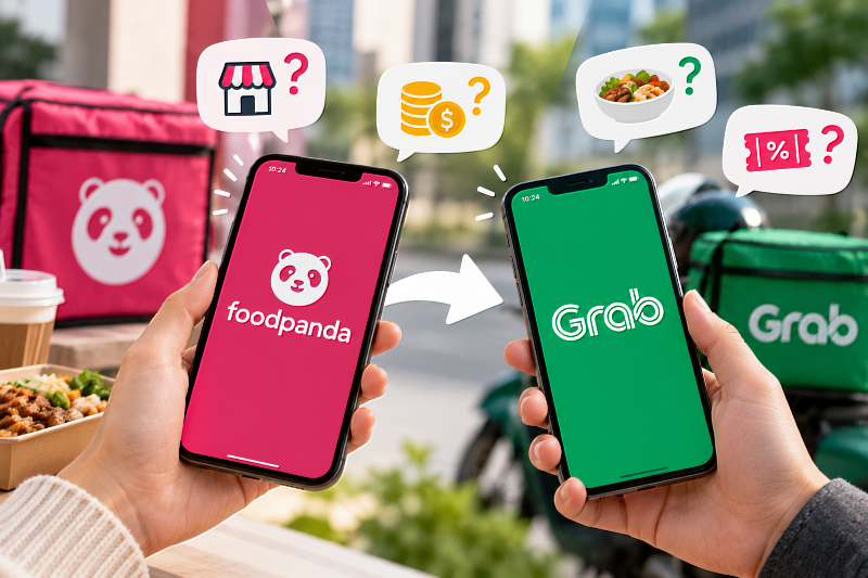 習慣使用foodpanda叫外送的台灣民眾，未來可能得改用Grab App訂餐了！Grab收購foodpanda台灣業務案目前仍在公平交易委員會審查中，若交易順利完成，Grab計畫於2027年上半年逐步將使用者、合作商家及外送夥伴轉移至Grab平台。這項變化不只關係到訂餐App的更換，也讓消費者關心：未來外送費會不會變貴？常點的餐廳、會員資格與優惠券還能不能繼續使用？圖片來源：Cloudmax 匯智／AI生成示意圖