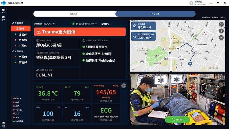 遠傳電信「5G緊急救護一站通」即（22）日起正式上路，可將救護車內患者生理樣態、即時影像、處置作為等，即時與醫院急診室共享，為緊急傷病患爭取黃金救援時間。（圖為示意圖，非當事人）。