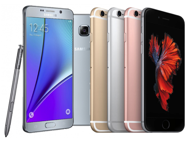 iPhone 6S Plus與Samsung Galaxy Note 5是近期台灣兩大人氣旗艦機種。圖轉載至台灣三星Facebook粉絲專頁。