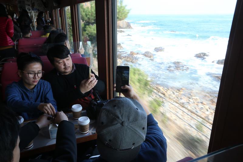 位在江原道的正東津海洋列車的家庭座，適合親子或是家族、朋友旅遊。
中央社記者吳家昇攝　104年11月31日