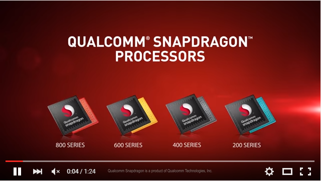 高通今天一口氣發表 3款中低階行動裝置晶片Snapdragon 625、435、425，都採用Cortex-A53架構，不論在傳輸速率或支援的相機畫素上都明顯提升（圖取自Youtube）