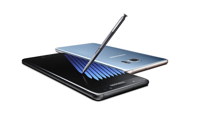 Samsung Galaxy Note 7，主打高等級的防水防塵功能外，也強調HDR影片播放、Cat.12等級的LTE傳輸，強化生物辨識的安全性（支援虹膜辨識與指紋辨識）（圖為Galaxy Note 7，取自www.samsungmobilepress.com）
