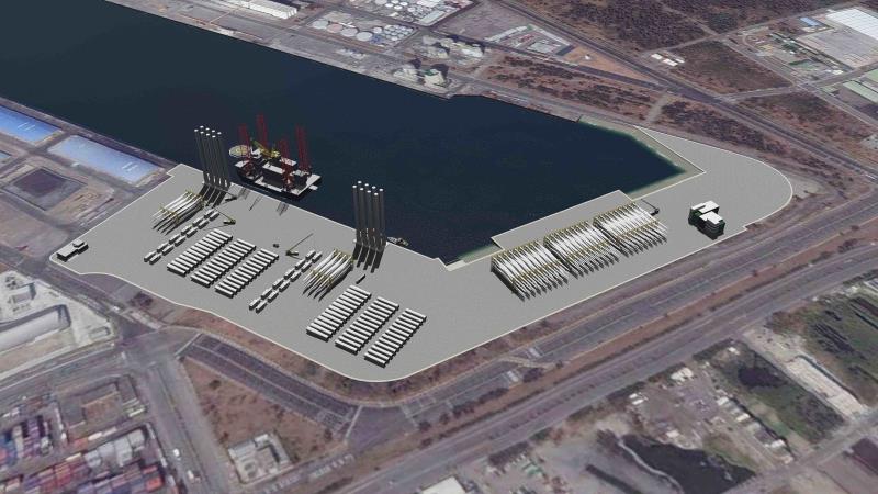 台電未來每年可在風機組裝碼頭組裝30-40台風機，承租20年共可組裝約600台的數量(港務公司提供)。
