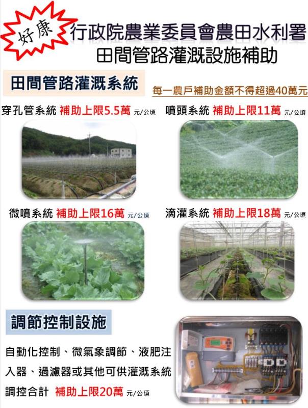 財團法人農業工程研究中心「推廣管路灌溉補助標準」