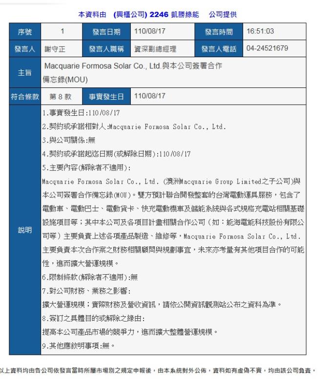 麥格理攜手凱勝綠能 強強聯手帶領台灣電動車產業挑戰全球霸主