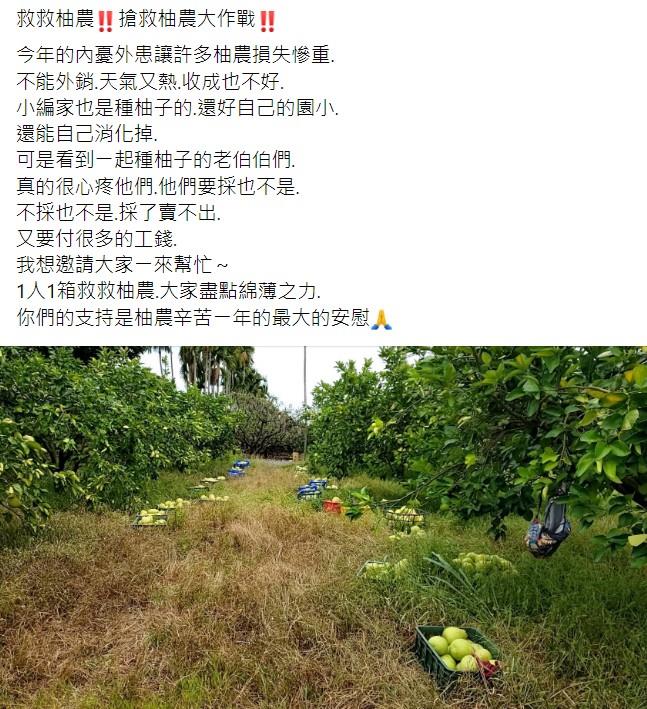 李宜庭在社交媒體上疾呼搶救柚農，引起大車隊關注。