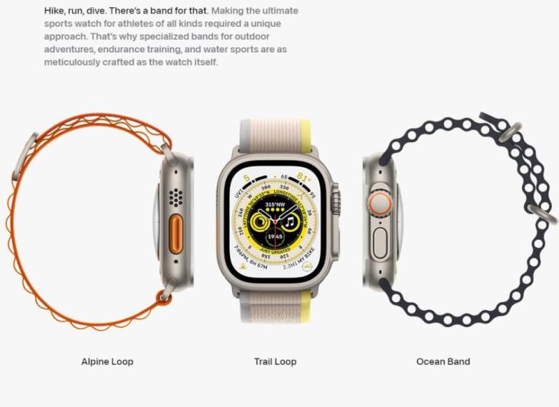 蘋果發表會公布鎖定極限運動和潛水族群的Apple Watch Ultra。（圖取自蘋果網頁apple.com）