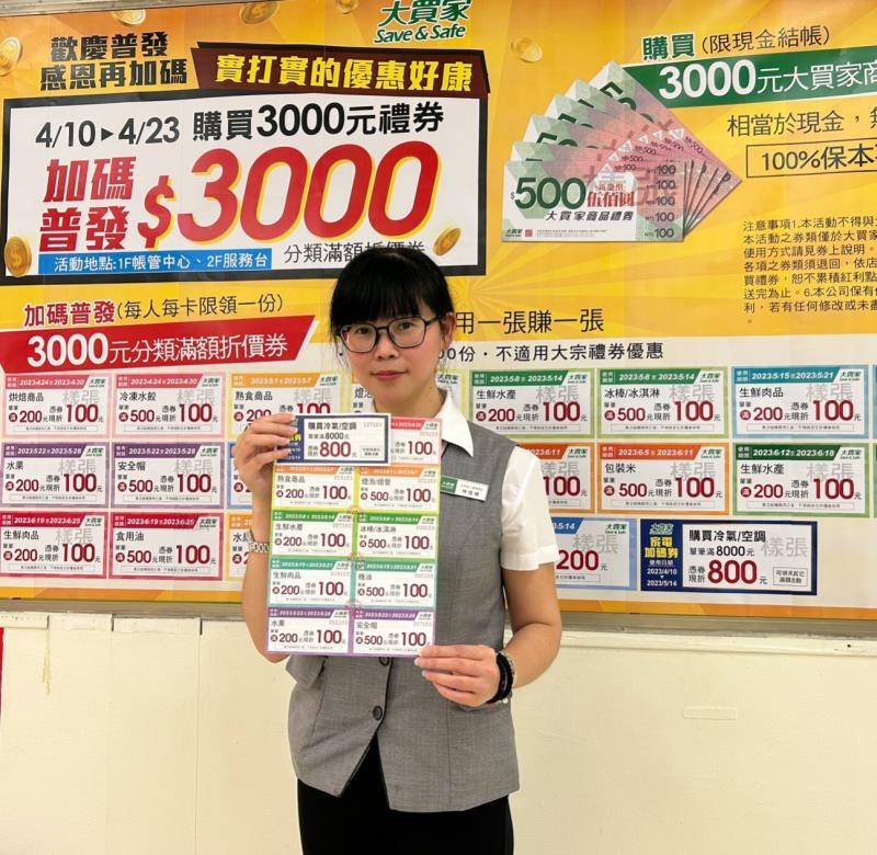 大買家量販店針對政府普發重量級再回饋加碼「3000送3000」。