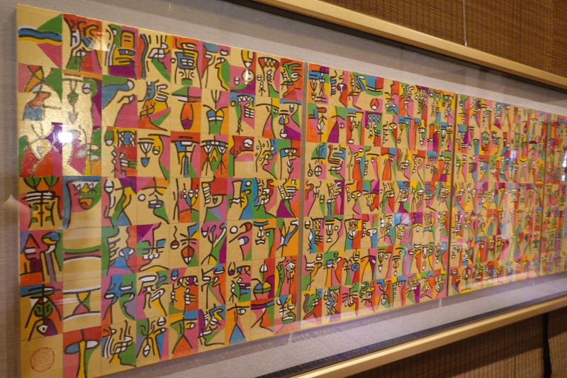 圖十：李蕭錕作品〈曼陀羅花雨大悲咒〉展現黃金為地，天雨曼陀羅花的境界。