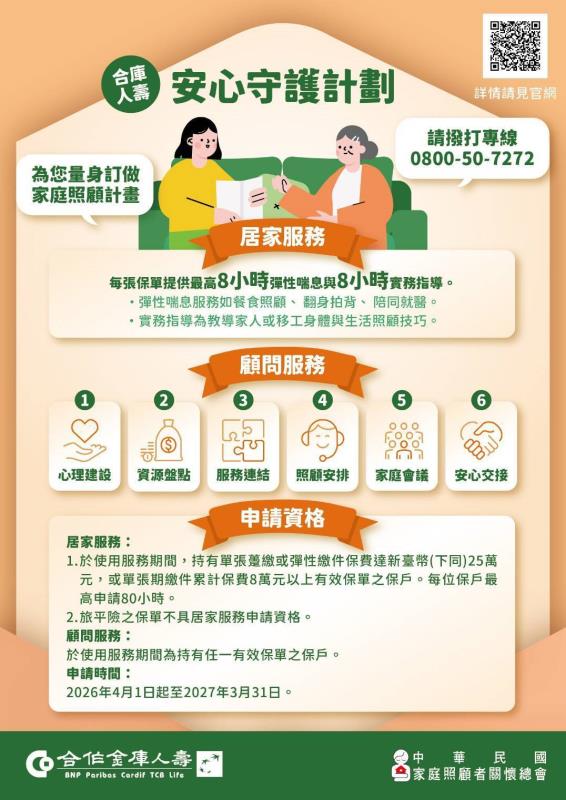 從保險到照顧支持　合庫人壽推「安心守護計劃」