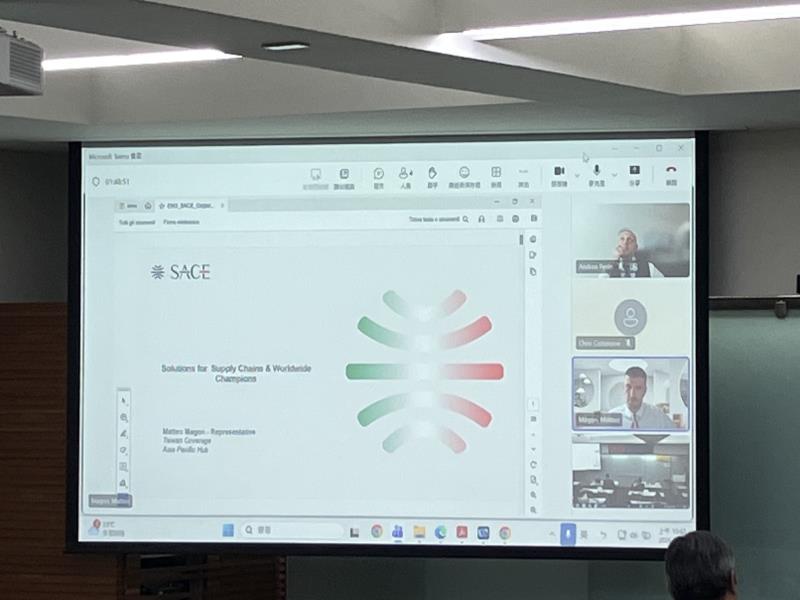 義大利中央銀行東京代表處的Andrea Perin博士與SACE的亞洲區代表 Matteo Magon經理在線上的精采分享。