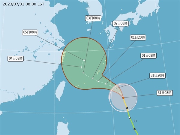 颱風卡努預測路徑北轉往日本 仍不排除8/1晚間發布海警