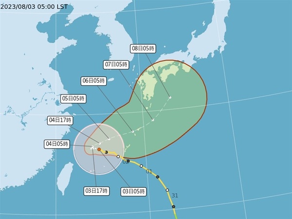 颱風卡努龜速移動估深夜最靠近台灣 西南風影響中南部晚間防豪雨