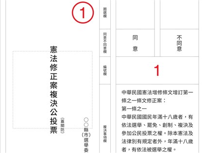 18歲公民權修憲複決 中選會公布白色選票式樣