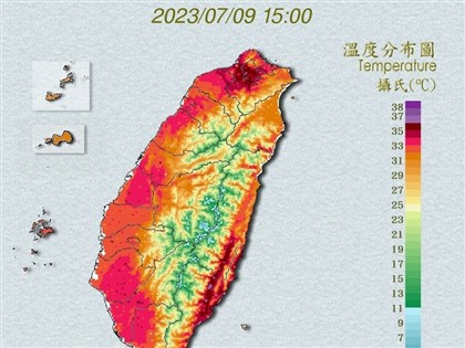 12縣市高溫燈號 花蓮玉里38.3度台東現焚風、台北社子37.8度