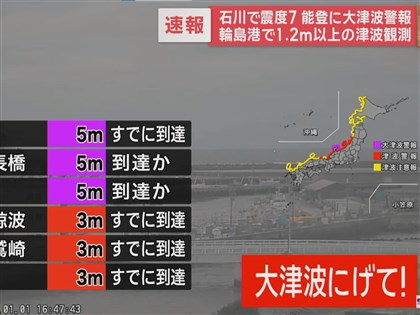 日本石川縣地震規模7.6 海嘯抵達能登、輪島港等地[影]