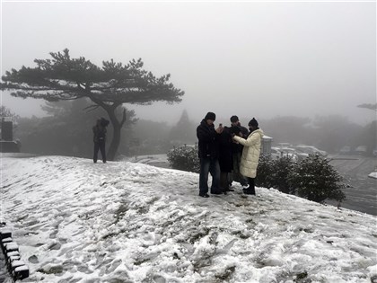 寒流發威陽明山下雪 積雪約1公分[影]