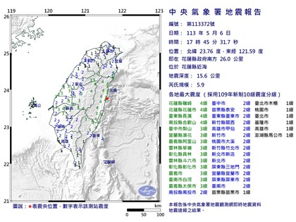 花蓮地震2起規模5.9 氣象署：403餘震南北應力調整