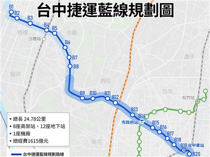 台中捷運藍線基本設計獲核定 市府編開工經費88億