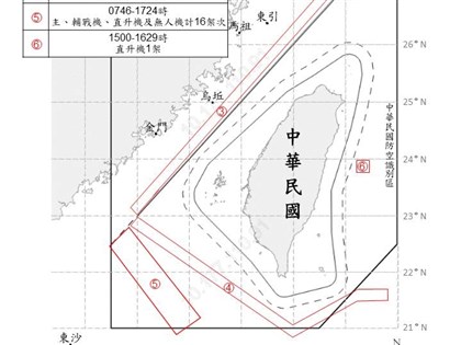 國防部：共軍50機艦台海周邊活動 22架次越中線
