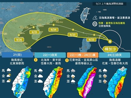 颱風樺加沙陸警最快傍晚發布　未來2天影響最劇