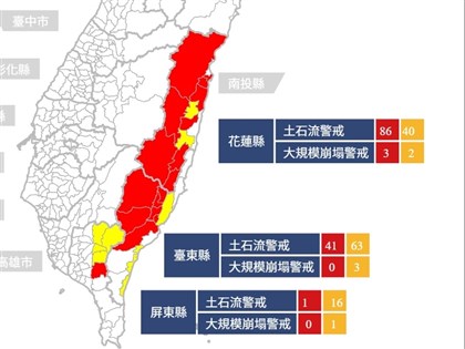 土石流警戒發布　247條全集中花東與屏東