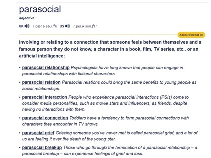 單向情感關係成趨勢　劍橋辭典2025代表字：Parasocial