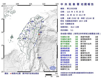 花蓮近海連2地震 氣象署:未來3天可能餘震