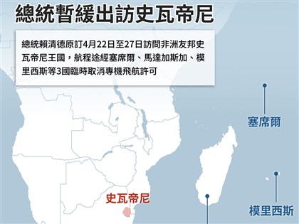 賴總統出訪史瓦帝尼受阻　模里西斯據稱不願危及與中關係