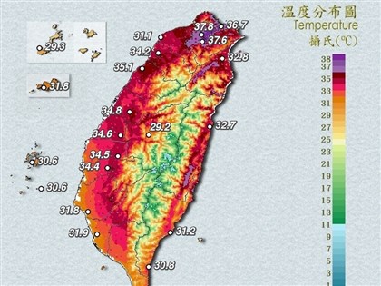 全台多縣市亮高溫燈號　台南玉井飆39.8度
