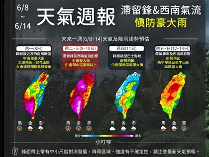 吳德榮:鋒面配合西南季風 9日起防大量降雨致災