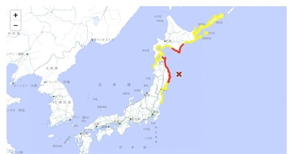 日本青森でマグニチュード7.4の地震、北海道、岩手県に3メートルの津波警報