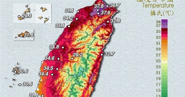 台南玉井で39.8度、台北も38度超え　台湾19県市で高温注意報