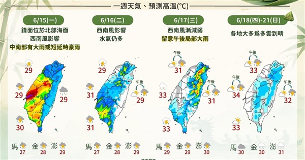 澎湖と彰化以南で大雨警戒　呉徳栄氏：19日から各地で盛夏のような暑さに