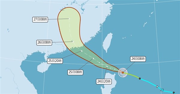 颱風紅霞25日可能增強為中颱 花東、恆春半島防豪雨