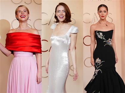 奧斯卡紅毯　潔西伯克利粉紅長裙吸睛、艾瑪史東白色閃耀禮服飄仙氣