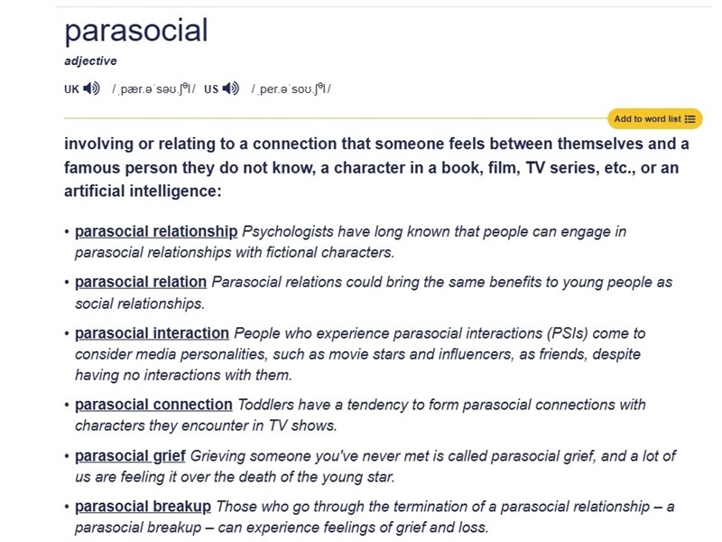 單向情感關係成趨勢 劍橋辭典2025代表字:Parasocial